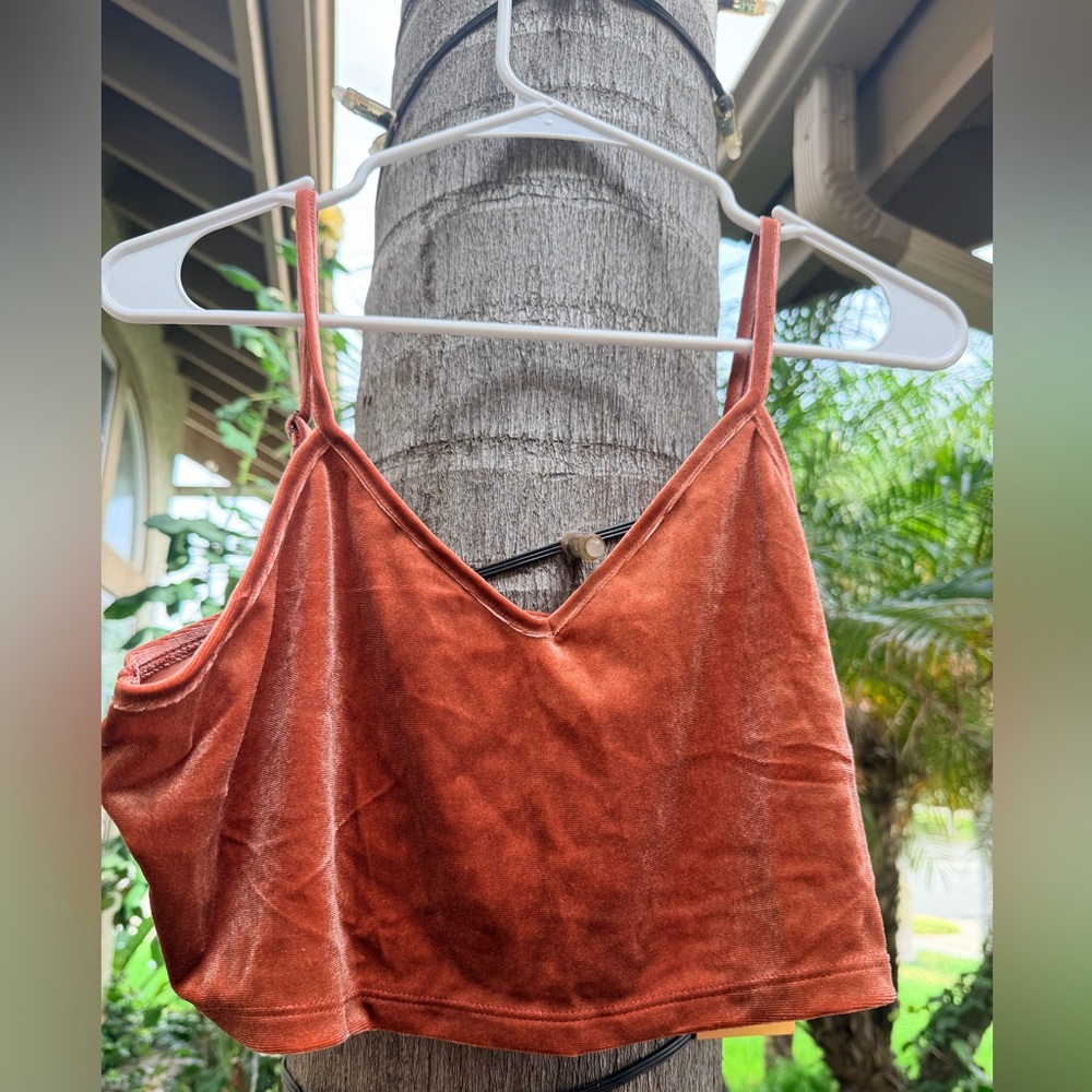 Velvet Rust Orange Cropped Cami Top & Mini Skirt set